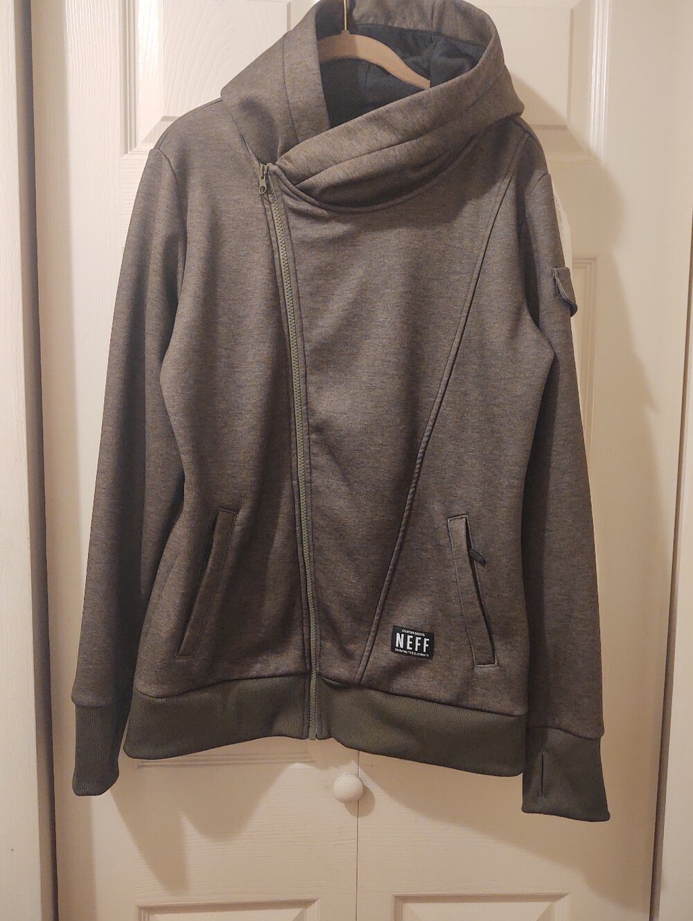 Neff Charcoal Gray Asymmetrical Zip Hooded Jacket